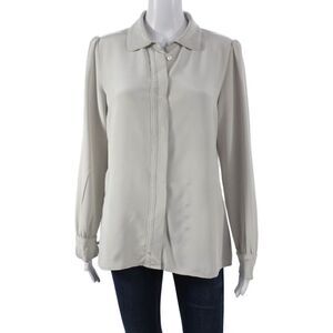 Goat Women Basic Silk Collared Button Long Sleeve Beige Blouse Size 8